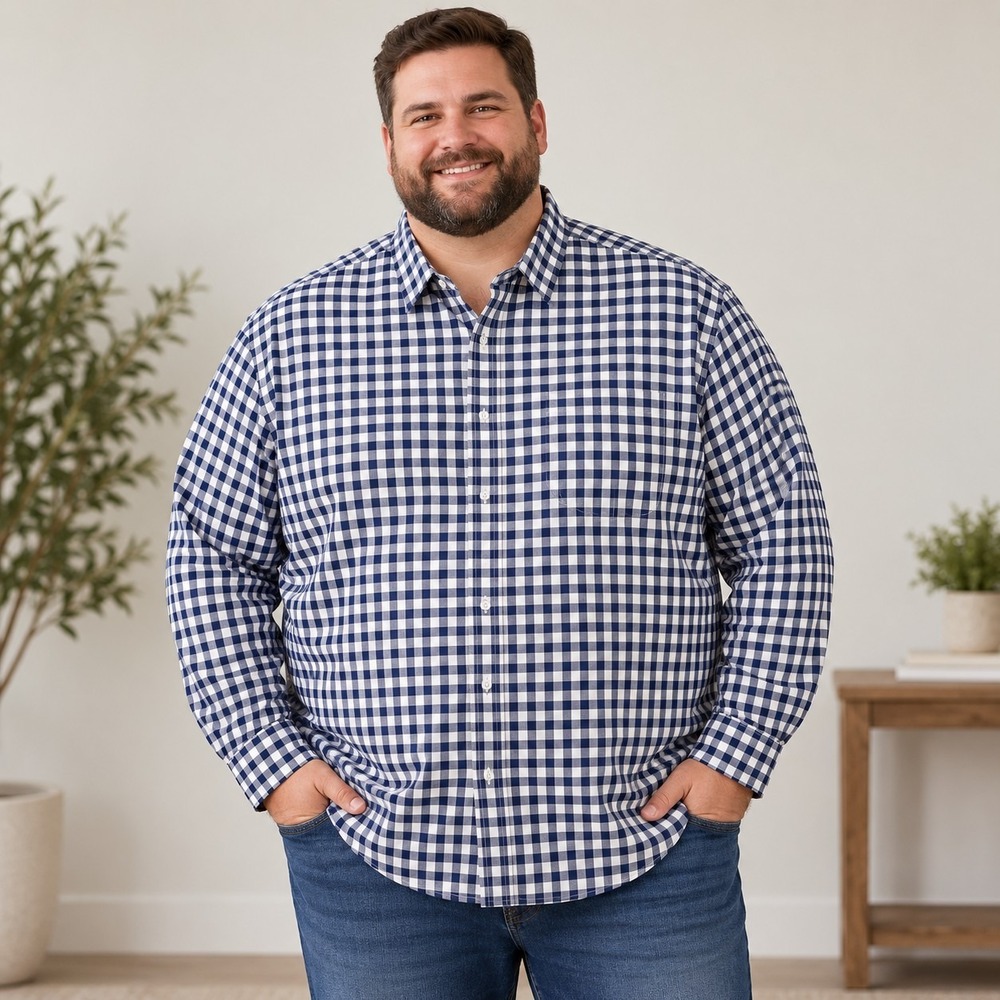Cremieux Classics Blue Gingham Check Shirt Men's 4XB Big Preppy Coastal Dadcore